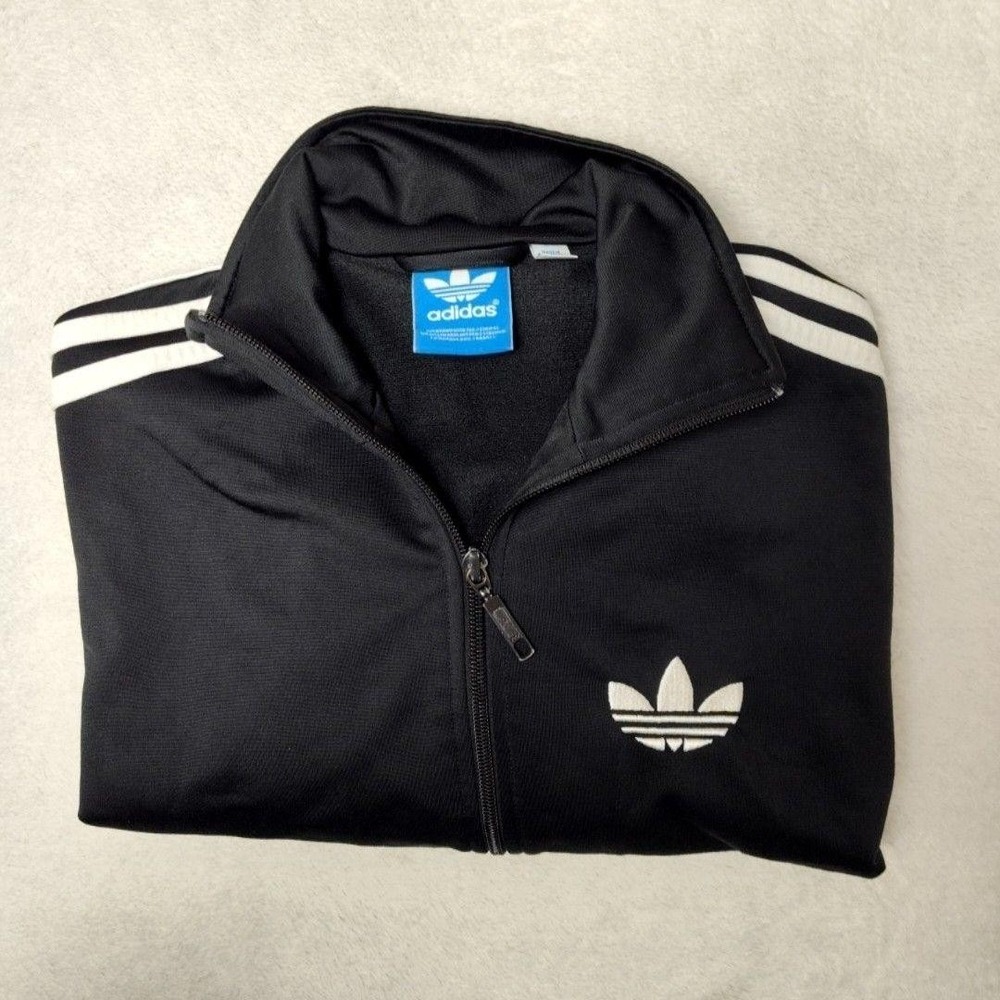 Adidas Track Jacket Mens Small Black Trefoil Full Zip Originals Sweatshirt Y2K‎